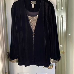 24w Women’s jacket black velvet feel with sequined gold cuffs and built in top